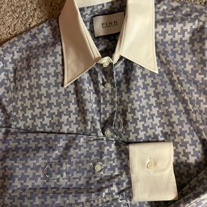 Thomas Pink Women’s Blue and White Geometric Dress Shirt